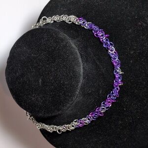 Maille Purple And Silver Necklace Handmade Maille Link Chain Shaggy Loop